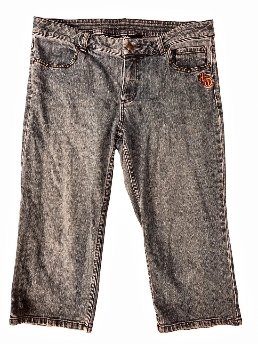 Harley Davidson Studded Embroidered Denim Capri Jeans Size 12
